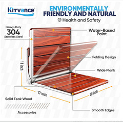 20″ Folding Dark Teak Wood Shower Seat-Wall Mounted Bench – BLEMISH