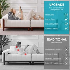 3Pcs Wedge Pillow Set for After Surgery,Acid Reflux Relief, Adjustable Bed Wedge