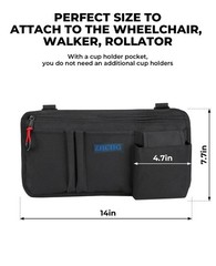 ZHCHG Wheelchair Side Bag with Cup Holder, Armrest Pouch Black