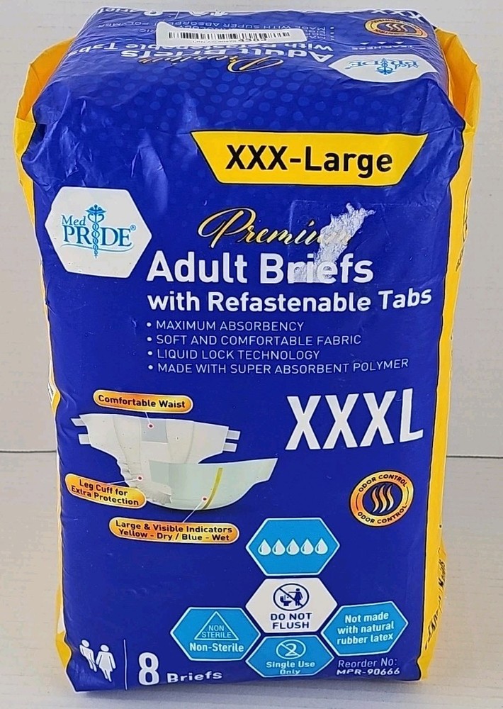 Maximum Absorbency Adult Briefs with Refastenable Tabs 8 Ct. Size XXX-Large