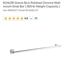 GRAB BAR -HANDICAP ASSIST 300 LB CAPACITY K-26552-CP 36 inch in Polished Chrome!