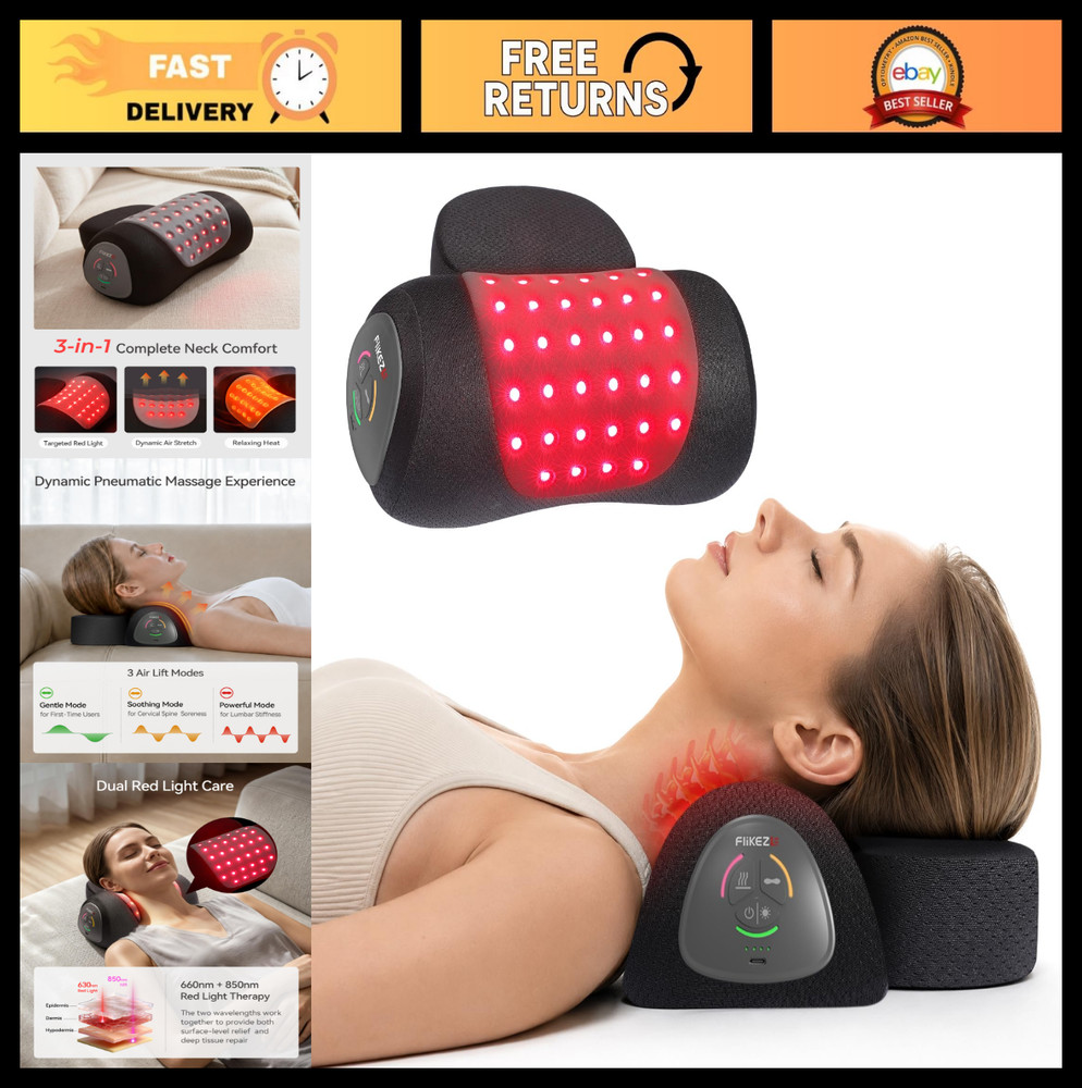 Heated Cervical Traction Device with Red Light Therapy & Massage | Neck Stretche