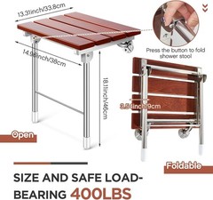 Geetery Folding Shower Seat Wall Mounted 18 Inch Wood Bench w/ Legs 400 lbs