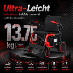 Lightweight Foldable Electric Wheelchair 24AH Li Battery 440W Motor 30-Mile Rang