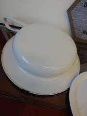 Vintage White Enamel Metal Round Bed Pan with Lid