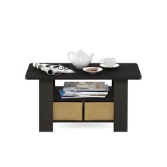 Furinno Coffee Table Bins Espresso/Brown 11158Ex/Br