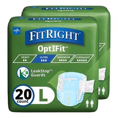 (2 pack) FitRight OptiFit Adult Briefs w/ Tabs, Ultra Absorbent, Large, 20 Count
