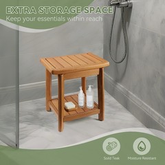 Teak Shower Bench – 100% Solid Teak Wood Shower Chair with Towel Bars & Stora…