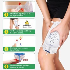 6 Pack 1000ml Foley Catheter Leg Bags for Men Urine Bags Splash-Resistant Drain