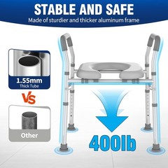 Toilet Safety Frame Raised Padded Seat w Handles Adjustable for Elderly Disabled