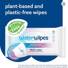 WaterWipes Adult Care Wipes, Extra-large 99.9% Water Based Wipes, 180 Count