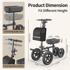Flybrother All Terrain Knee Scooter for Adults Foldable Knee Scooter