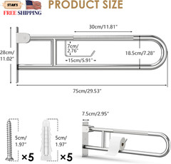 Toilet Grab Bar Support Rail 29.5 Inch, Anti-Slip Knurled Handicap Bathroom Safe