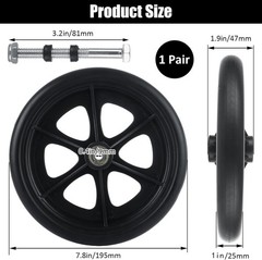 Walker Wheels Replacement 8 Inch Solid Rubber Anti-Slip Rollator Front Wheels