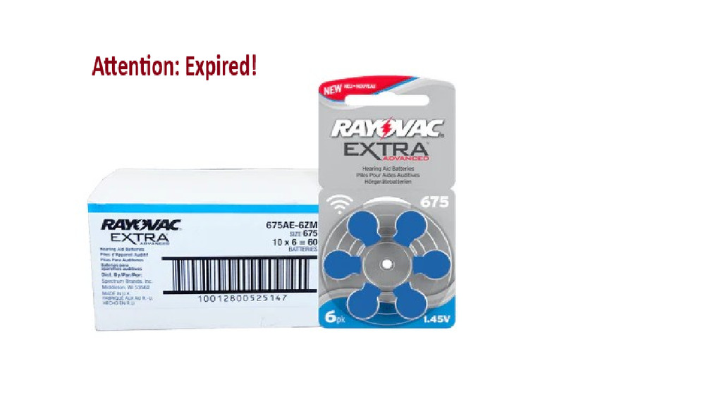 EXPIRED! RAYOVAC EXTRA ADVANCED SIZE 675 HEARING AID BATTERY 60 BATTERIES