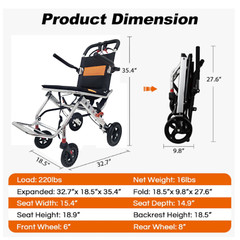 Portable Ultralight Lightweight Folding Travel Airplane Wheelchair Senior 220lbs