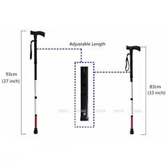 Adjustable Folding Support Cane for Visually Impaired, 33-37 Inch, Folds