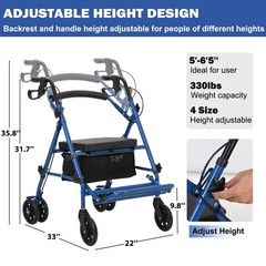 2 in 1 Rollator Walker & Transport Chair Foldable Walker Wheelchair Combo 330LBS