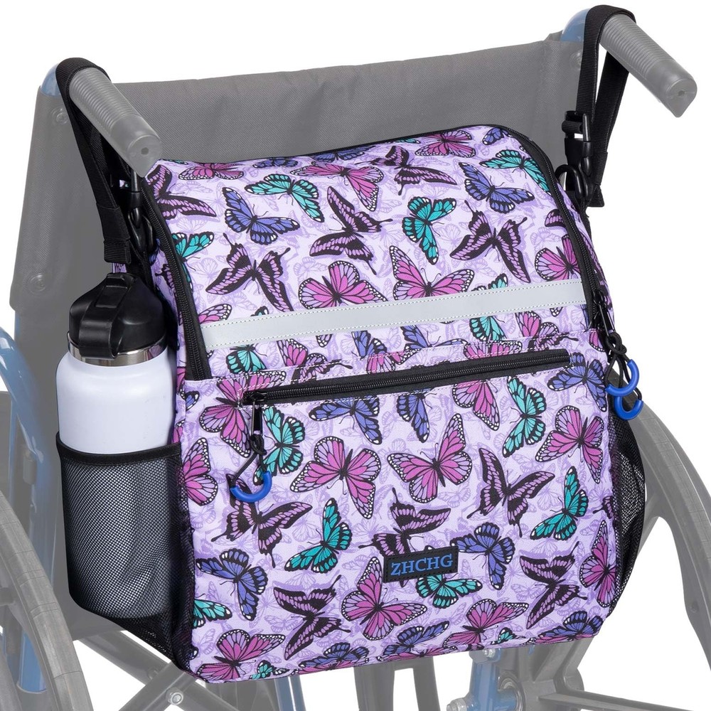 ZHCHG Wheelchair Bags, Backpack with Cup Large, Purple butterfly