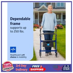 Medline Lightweight Aluminum Rollator Folding Walker 6 Inch Wheels Blue 250lb…