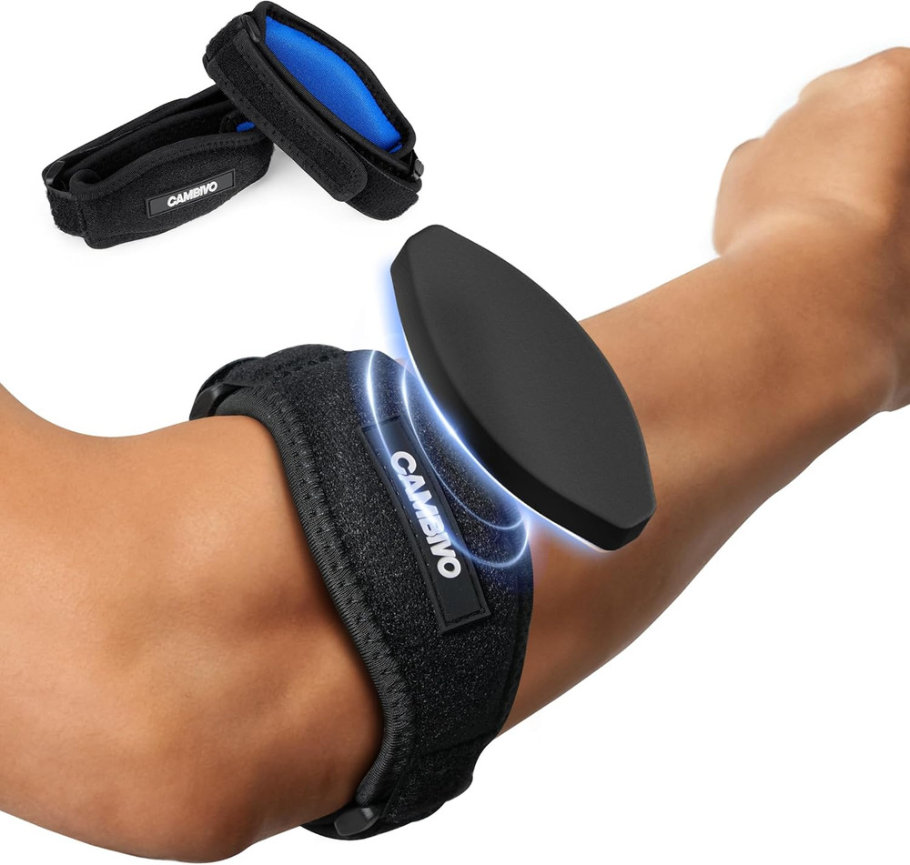 2 Pack Tennis Elbow Brace Strap for Tendonitis, Black | EVA Compression Pad, Adj