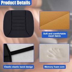 Car Seat Cushion Pad, Memory Foam Automotive Butt Cushion with Non-Slip Black