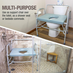 Drop Arm Portable Toilet Commode, Extra-Wide Seat, 500 Pound Weight Capacity, Bu