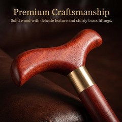 Handcrafted Solid Wood Walking Cane, 3-Section Detachable Brass Joints, Ergon…