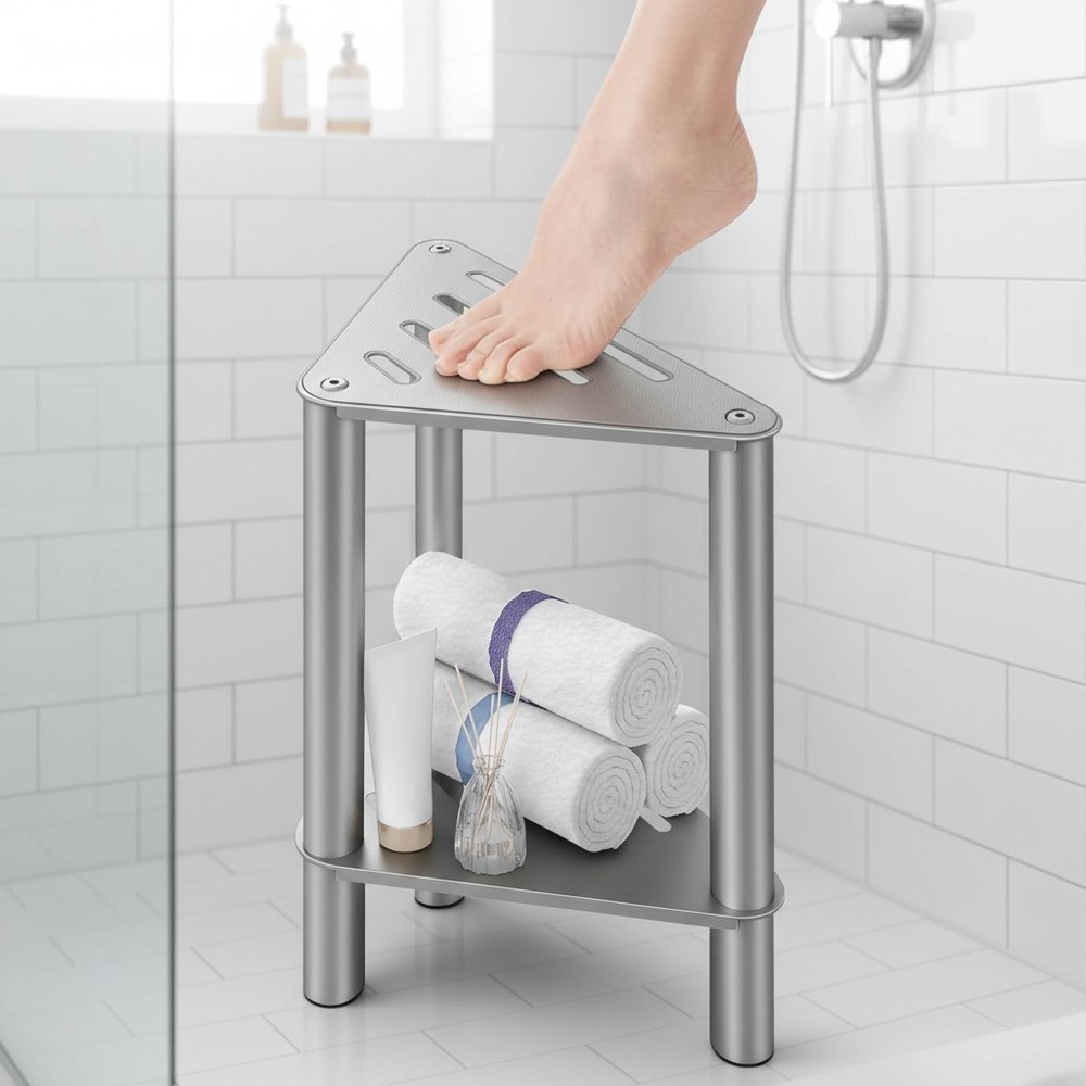 Stainless Steel Shower Stool for Shaving – Elegant Corner Storage Solution