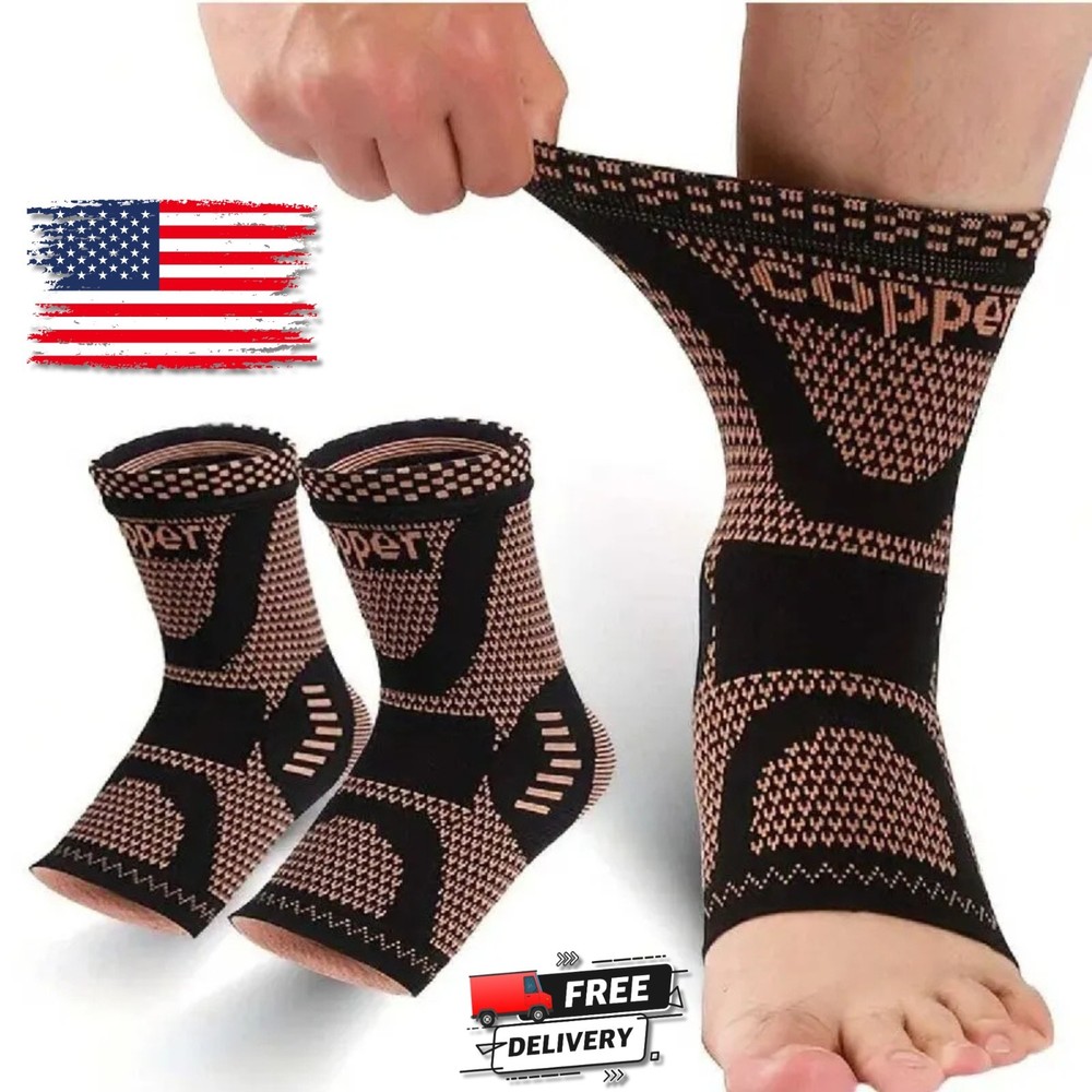 Copper Ankle Brace Silver Support Compression Sleeve Socks Foot Fasciitis Pain