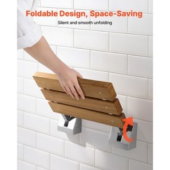 Uimoso Wall-Mounted Foldable Teak Shower Bench with 330LBS Capacity