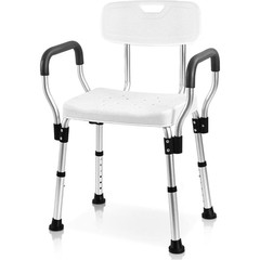 16 In. Heavy Duty Aluminum Shower Seat with Back, Arms and Adjustable Height for