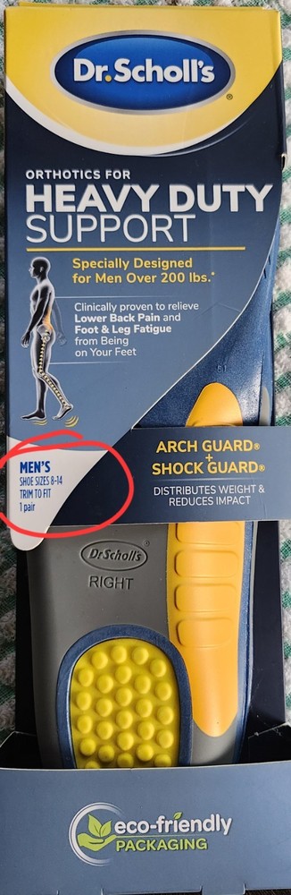 Dr. Scholl’s Heavy Duty Support Insoles Men 8-14 Arch Support Wide Feet 1 Pair