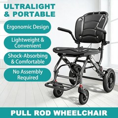 Irtme Ultra Lightweight Foldable Wheelchair，Carbon Steel Frame/Honeycomb Wheels