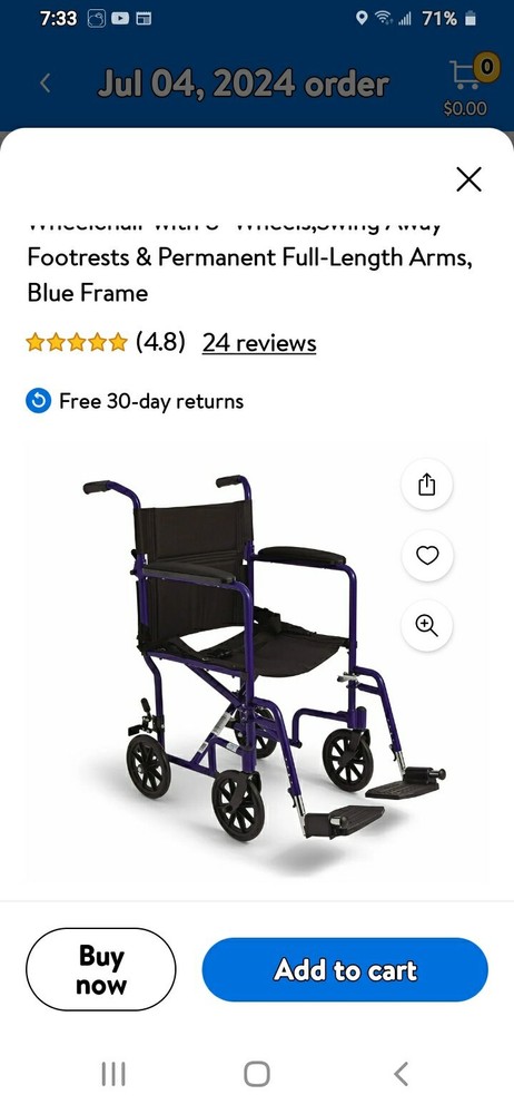 Transport Wheelchair, New, Still in Shipping box. Holds up to 300 Pounds.