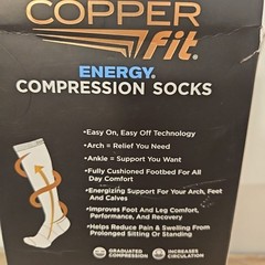 NWT Copper Fit Energy Infused Graduated Compression Socks Black Size L/XL