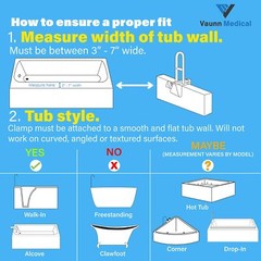 Vaunn Adjustable Bathtub Safety Rail Shower Grab Bar Handle, Stainless White
