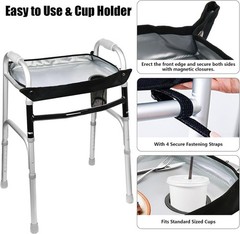 Walker Tray for Folding Walkers – Universal Fit Attachment with Cup Holder & …