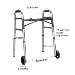 McKesson Aluminum 25 to 32.25″ H Junior Dual Release Folding Walker with Wheels