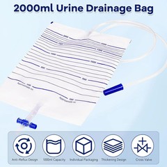 Irtme 20 Pack Urinary Drainage Bag, Urinary Bags with Anti-Reflux Valve, 2000mL