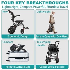 Irtme Ultra Lightweight Foldable Wheelchair，Carbon Steel Frame/Honeycomb Wheels