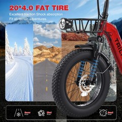 500W 48V Folding Electric Cargo Trike,20″x4″ Fat Tire 3-Wheel,Tricycle for Adult