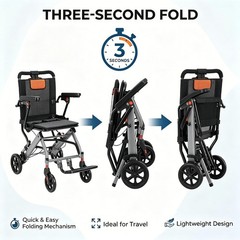 Ultra-Lightweight Wide Seat Transport Wheelchair Dual Locking Handbrakes 25 Lbs