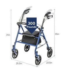 Drive Medical Four Wheel Rollator Rolling Walker with Fold Up Removable Back Sup