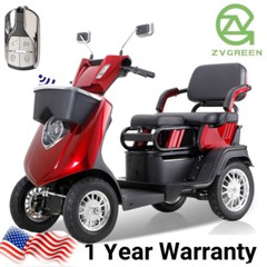 1000W Dual Seat Heavy Duty Senior Mobility Scooter 500lbs 15MPH 36 Miles 60V/20A