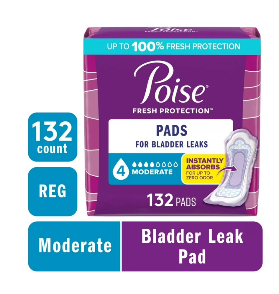 Poise Incontinence Pads, 4 Drop Moderate Absorbency, Regular Length 132 Count