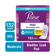 Poise Incontinence Pads, 4 Drop Moderate Absorbency, Regular Length 132 Count