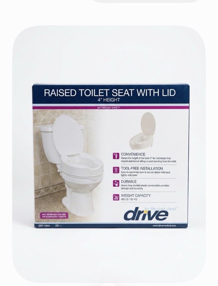 NEW DRIVE MEDICAL RTL12064 ROUND RAISED TOILET SEAT WITH LOCK, STANDARD SEAT, 4″