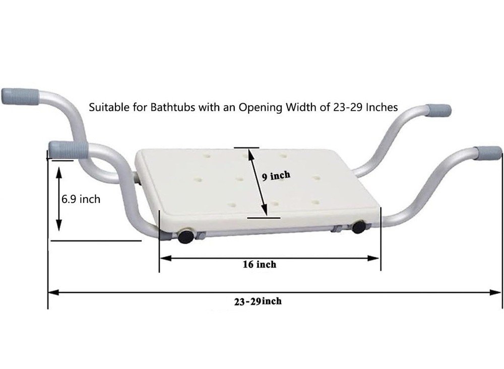 Adjustable Non-Slip Bathtub Seat Board w/ 2 Handrails 23-29in White Gray