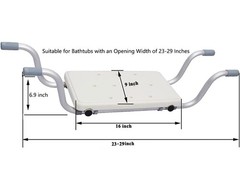 Adjustable Non-Slip Bathtub Seat Board w/ 2 Handrails 23-29in White Gray